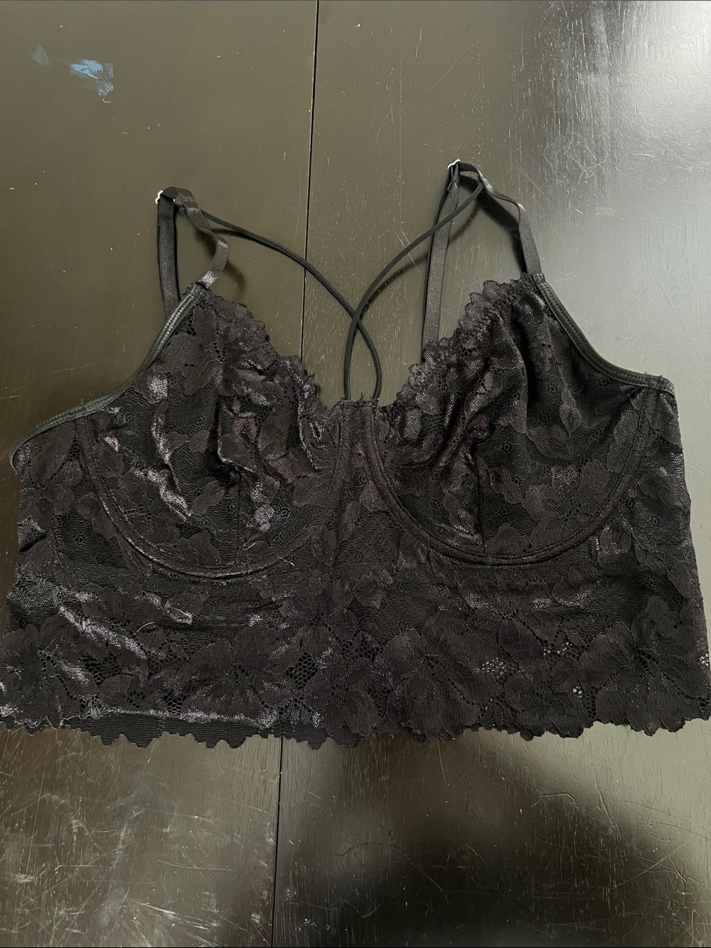 SHEIN Black Lace Longline Bralette with Strappy Back